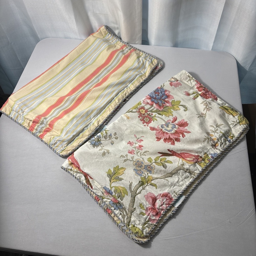(2) Waverly Charleston Chirp Bird Floral Pillow Sham‎ Standard Farmhouse Striped
